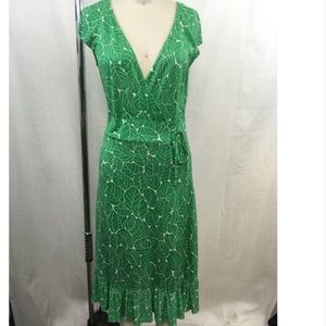 Diane von Furstenberg green/white silk wrap dress